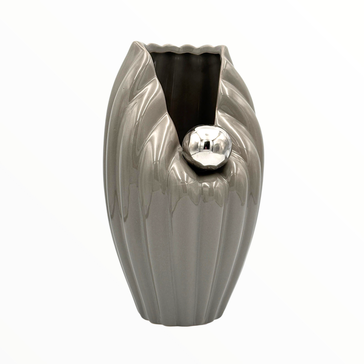Modern Grey Ceramic Vase with Silver Accent – Luxury Home Décor Vase