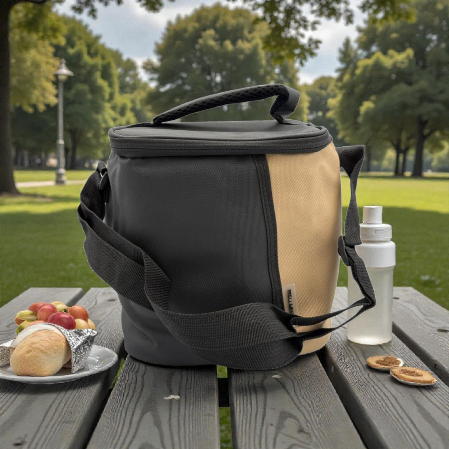 Portable Insulated Picnic Cooler Bag – Black & Beige Thermal Tote