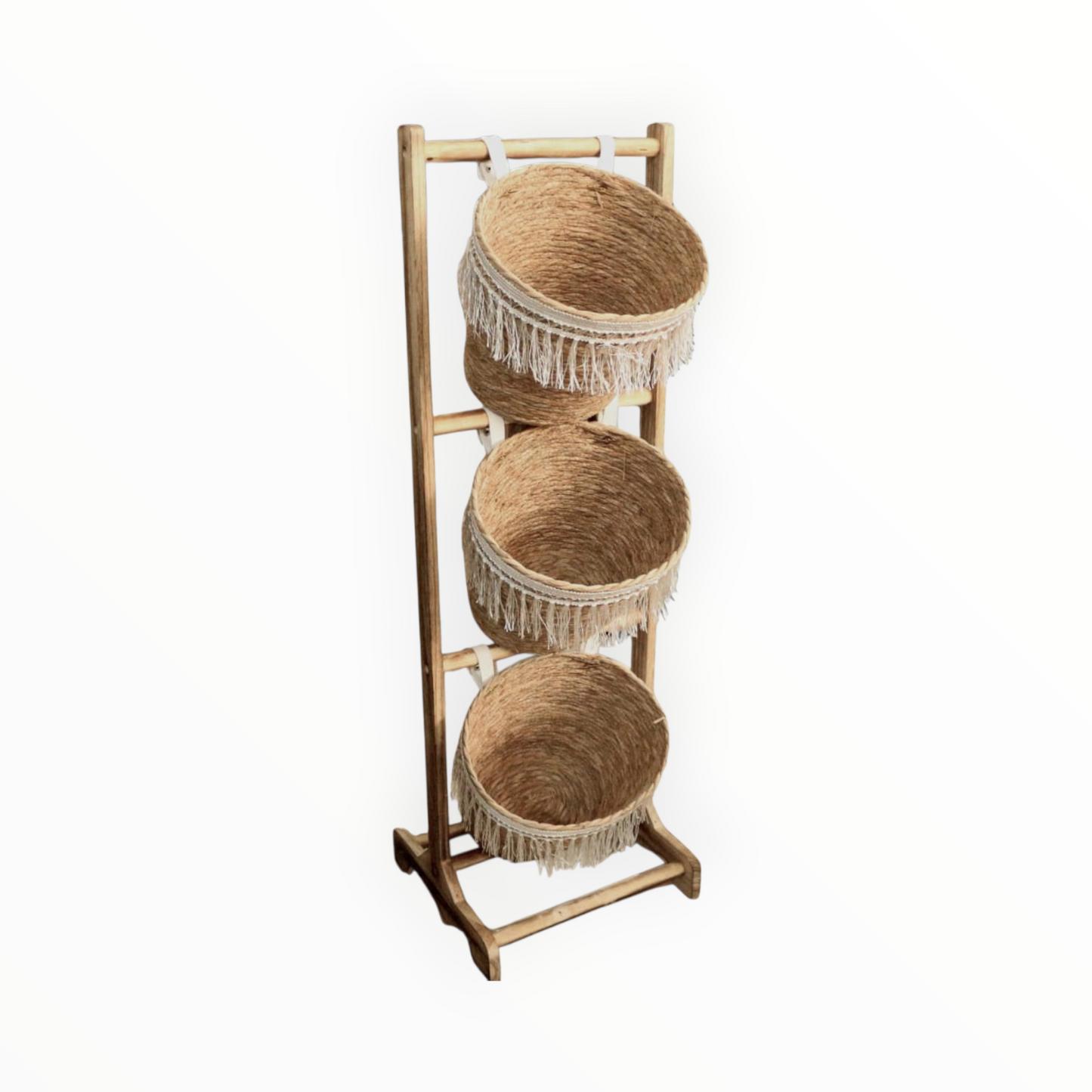 3-Tier Woven Basket Stand – Natural Storage Organizer Rack