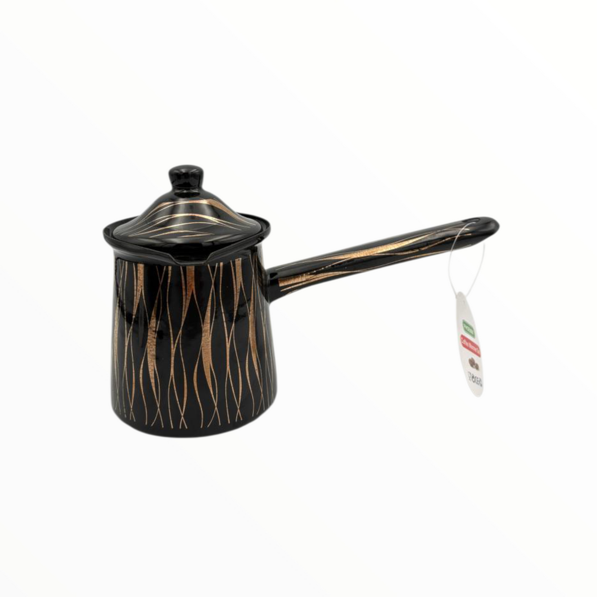 Black & Gold Enamel Turkish Coffee Pot Set  – 3 Sizes with Lid