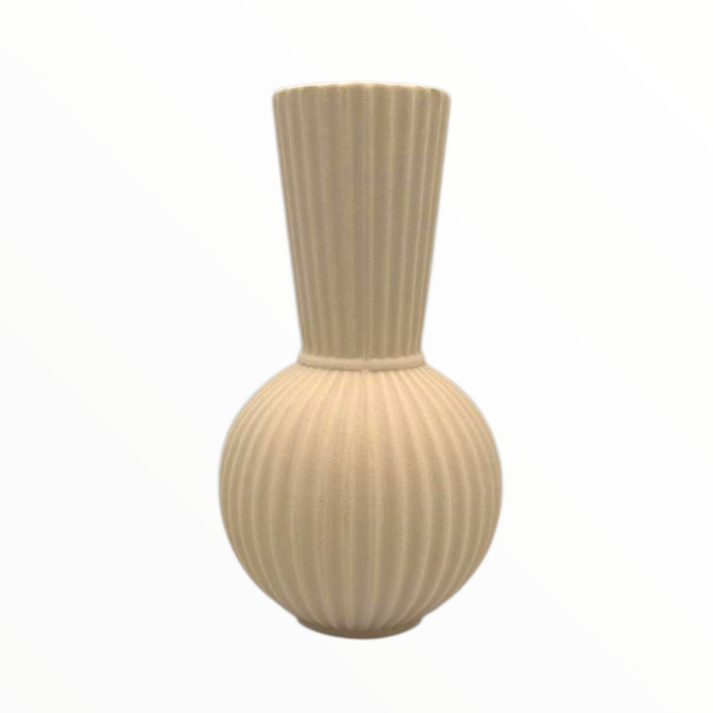 Ribbed Beige Ceramic Vase – Modern Minimalist Home Décor