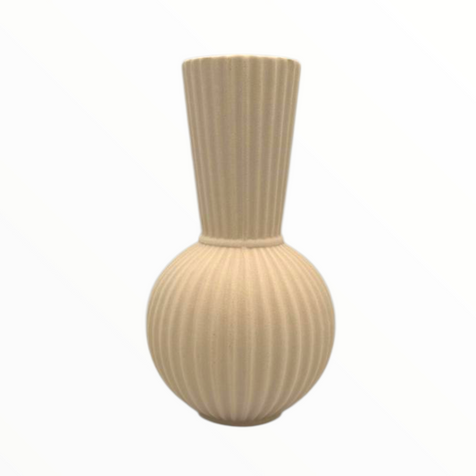 Ribbed Beige Ceramic Vase – Modern Minimalist Home Décor