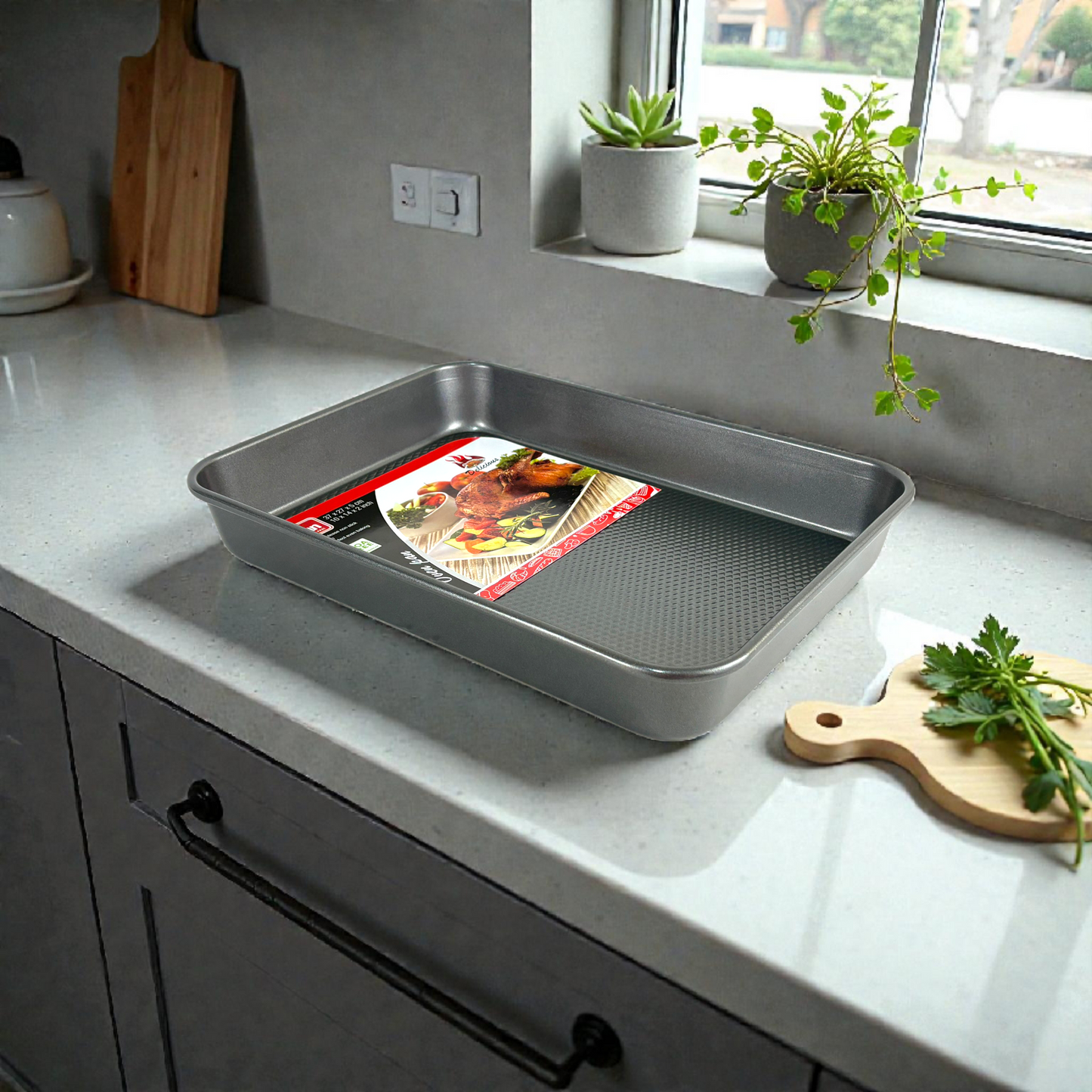 Non-Stick Rectangular Oven Baking Tray – Heavy Duty Carbon Steel Baking Pan37*27*5cm
