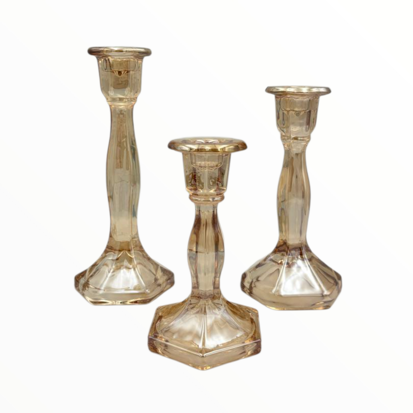 Amber Glass Candle Holders Set of 3 – Elegant Decorative Candlesticks