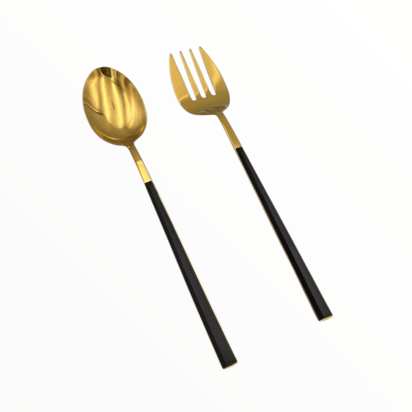 Gold Spoon and Fork Set – Stainless Steel with Black Handle