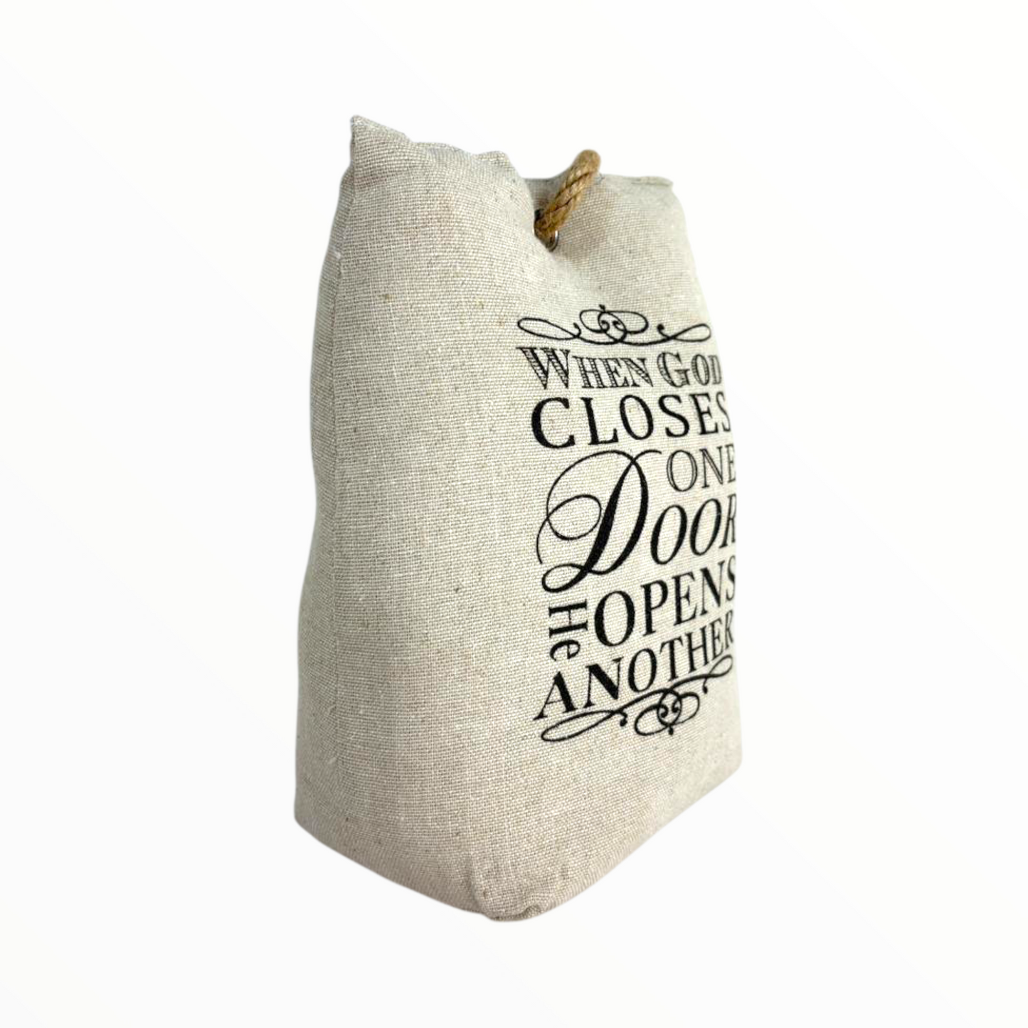 Fabric Door Stopper Weight with Rope Handle – Decorative Home Quote Door Stop
