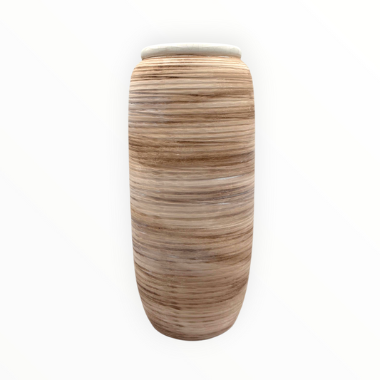 Tall Wood-Textured Ceramic Vase – Modern Floor Décor Accent