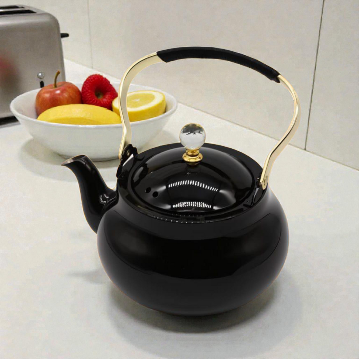 Black Ceramic Teapot with Gold Handle – Elegant Tea Serving Pot 2 litre