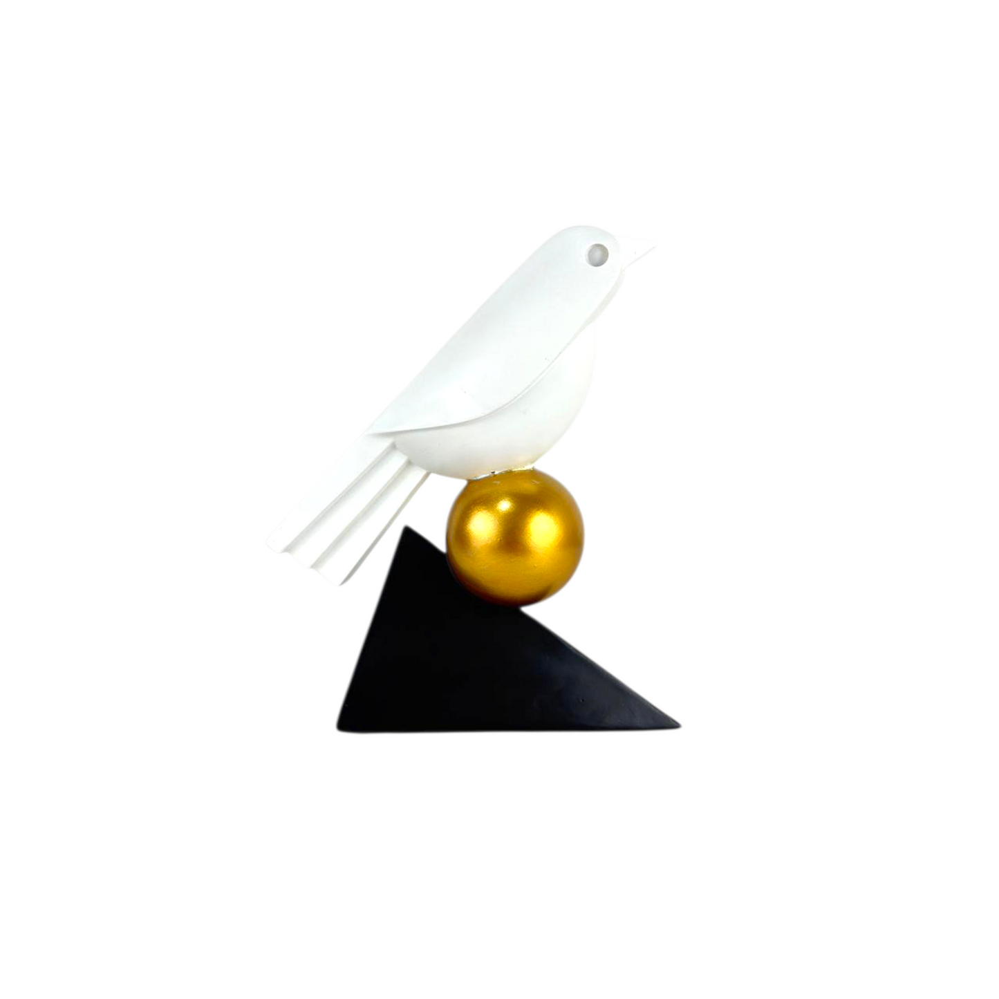 Modern Abstract Bird Sculpture – White Bird on Gold Sphere Home Decor Accent