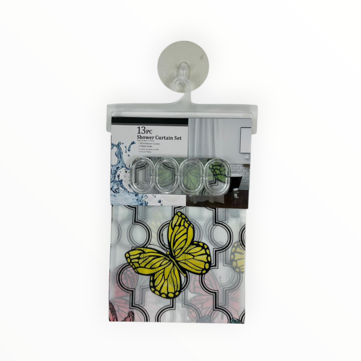Butterfly Shower Curtain – Waterproof Curtain with 12 Hooks – Yellow Butterfly Design
