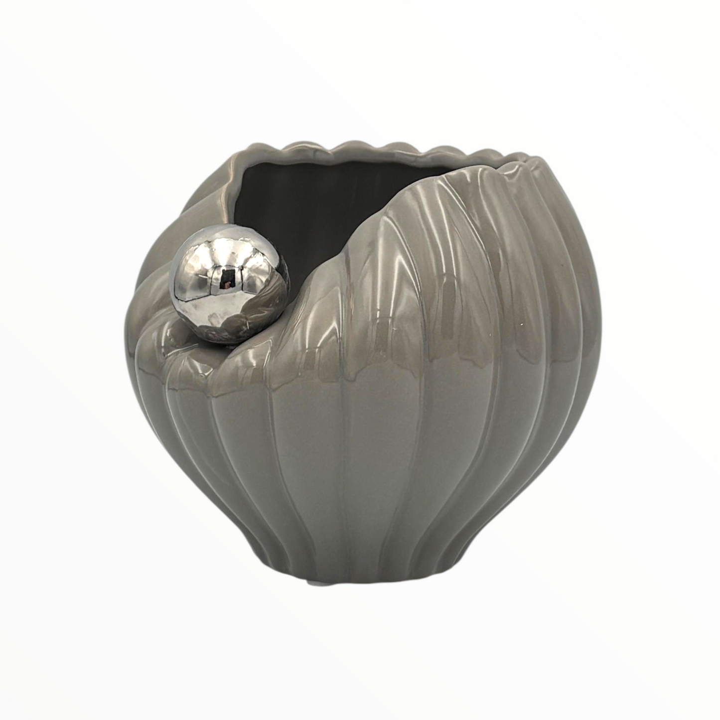 Modern Grey Ceramic Vase with Silver Accent – Luxury Home Décor Vase