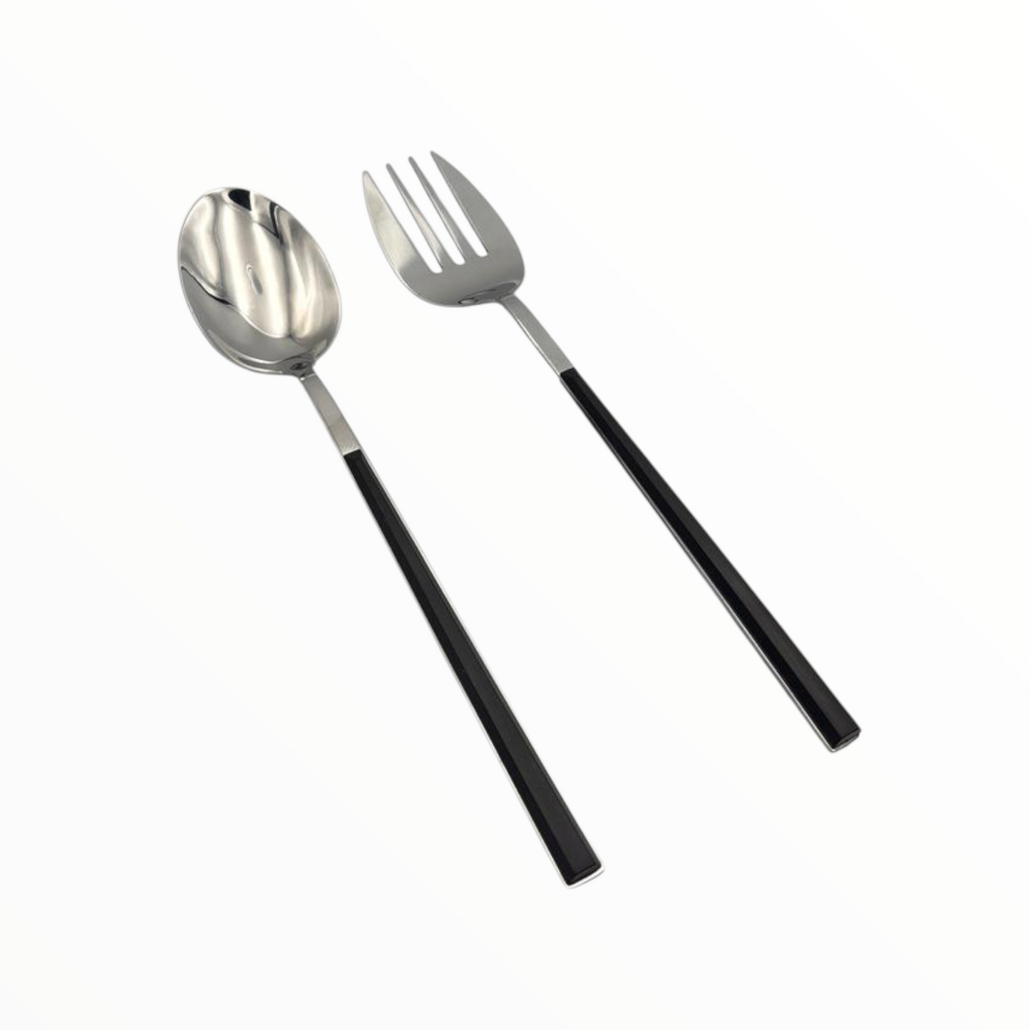 Stainless Steel Serving Spoon and Fork Set – Black Handle Kitchen Utensils