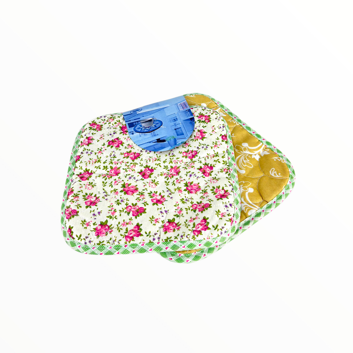 Floral Quilted Kitchen Pot Holder & Trivet Set – Heat Resistant Cotton Potholders