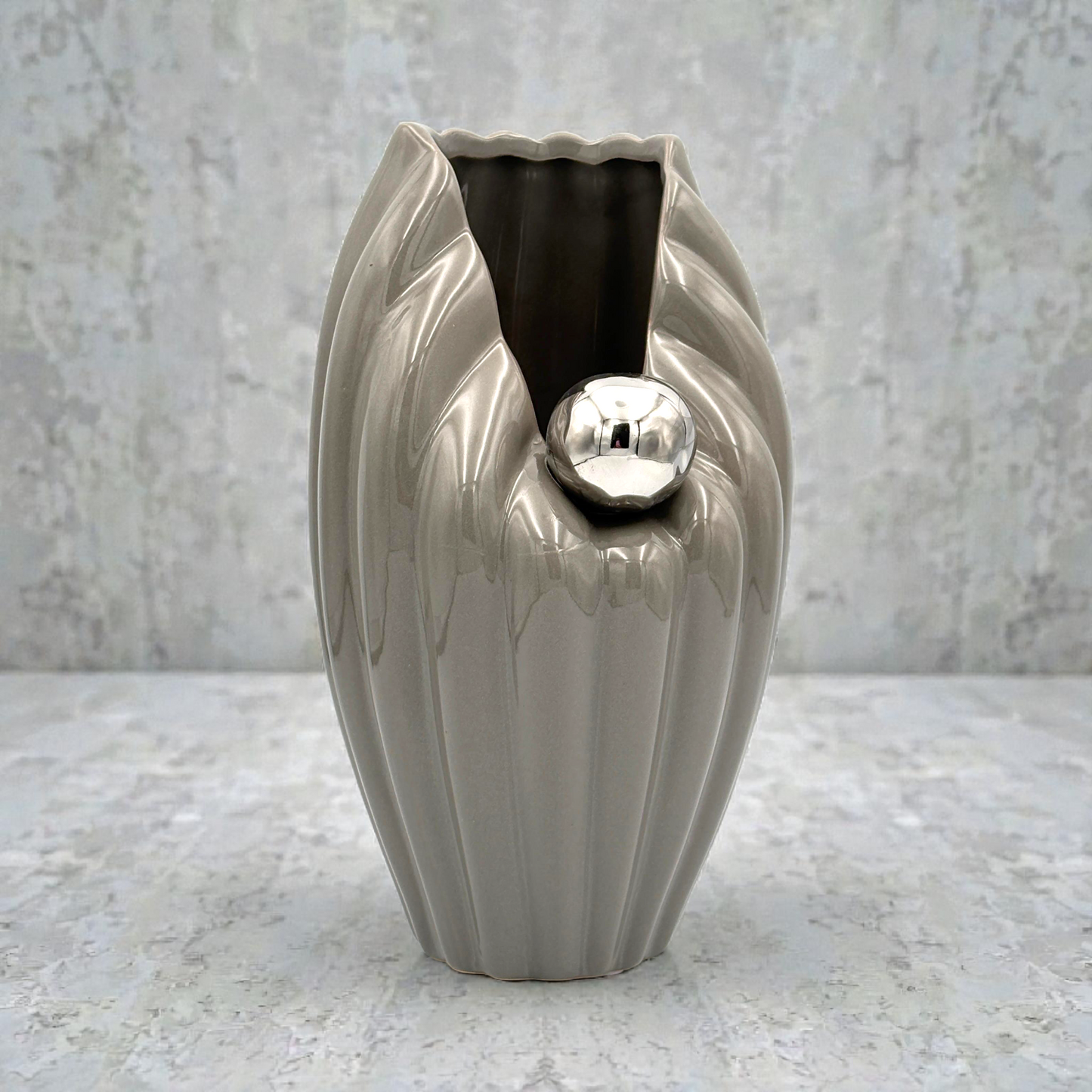 Modern Grey Ceramic Vase with Silver Accent – Luxury Home Décor Vase