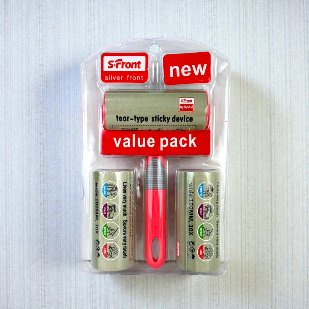 Silver Front Lint Roller Value Pack – Tear-Type Sticky Device with 3 Refill Rolls