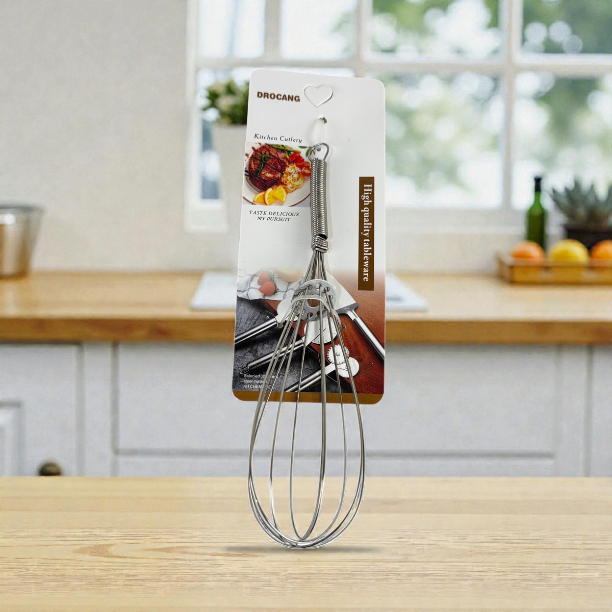 Stainless Steel Kitchen Whisk with Spring Handle – Hand Whisk for Baking & Cooking