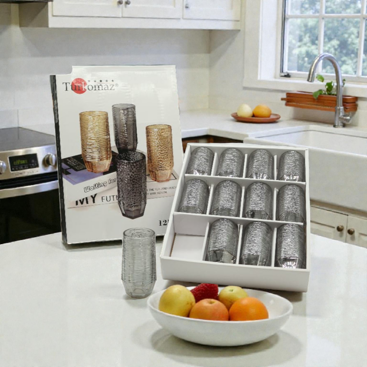 Textured Glass Tumblers Set – 12-Piece Elegant Drinking Glasses