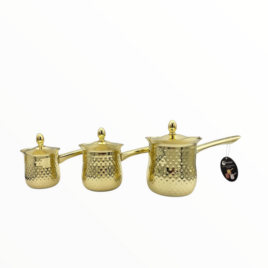 Turkish Coffee Pot Set – Stainless Steel & Granite Cezve with Lid (3 Sizes)