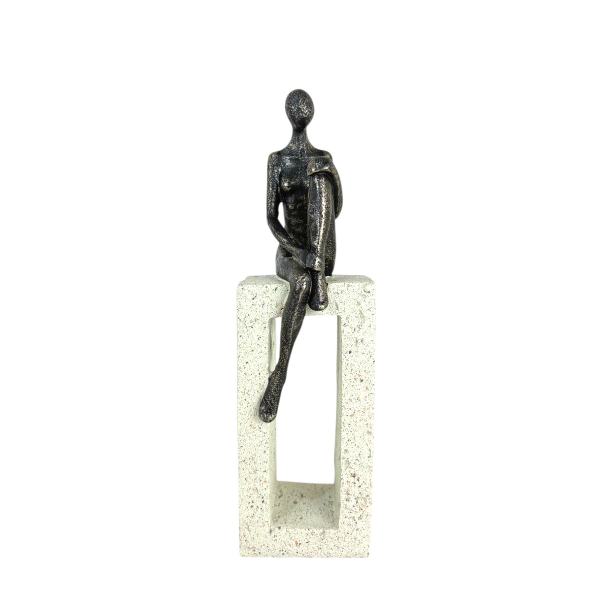 Black Abstract person on Rectangular Stone Frame – Modern Minimalist Resin Sculpture for Home Décor
