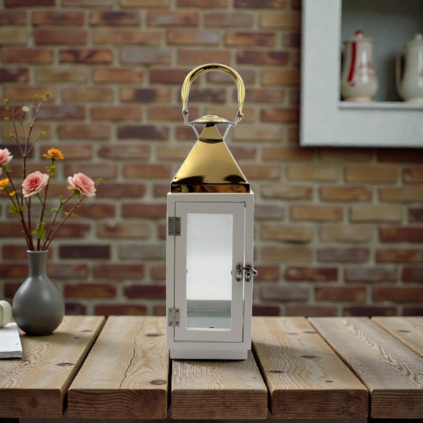White  Metal Glass Lantern – Elegant  Decorative Candle Holder