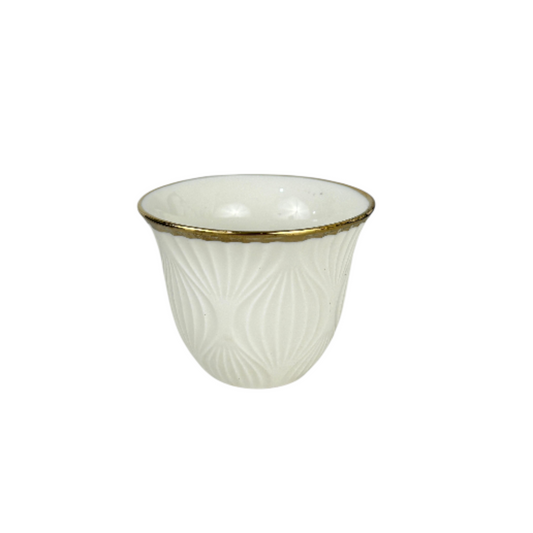 12-Piece Premium Arabic Coffee Cups – white Embossed Finjan Set with Gold  (Ceramic)
