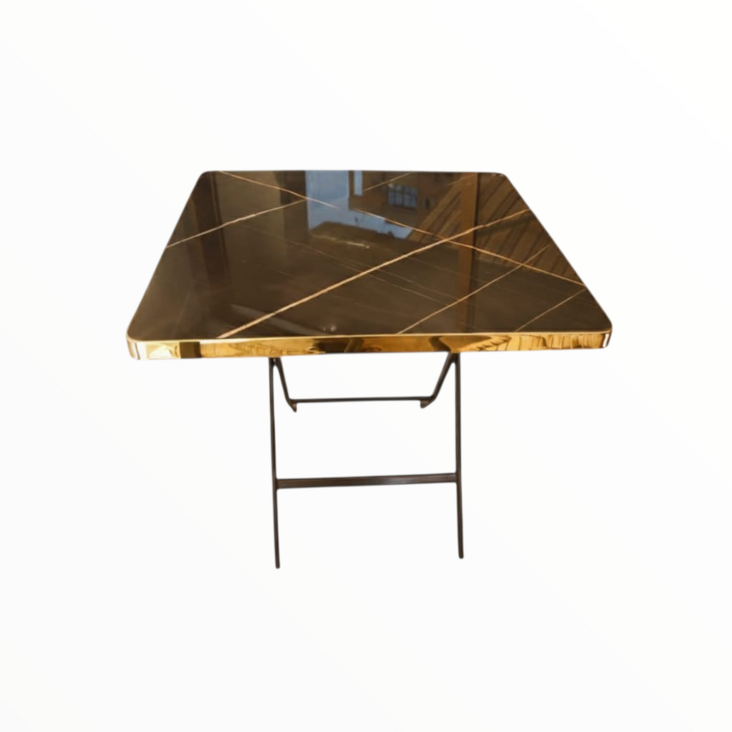 Square Folding Table 60cm – brown Marble Effect with Gold Edge