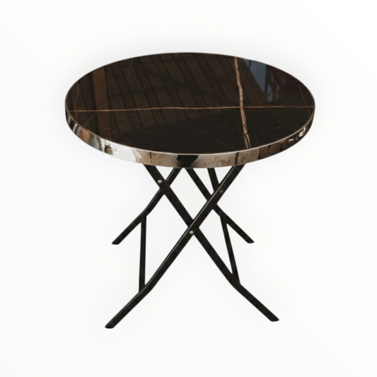 Round Marble Side Table 80cm – Black Marble Top with Metal Base