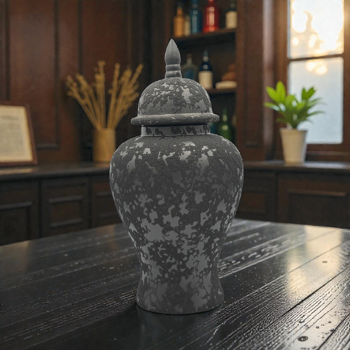 Black Ceramic Ginger Jar with Lid – Elegant Decorative Storage Jar