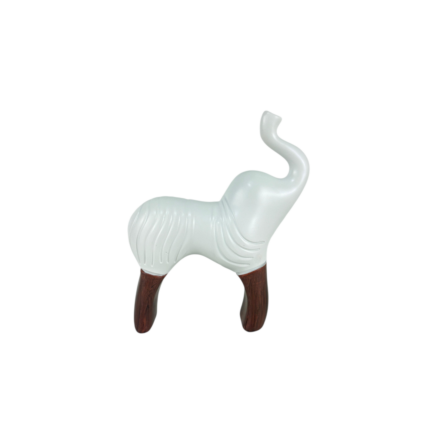 White Abstract Animal Figurine Modern Resin Décor with Wooden Leg- small