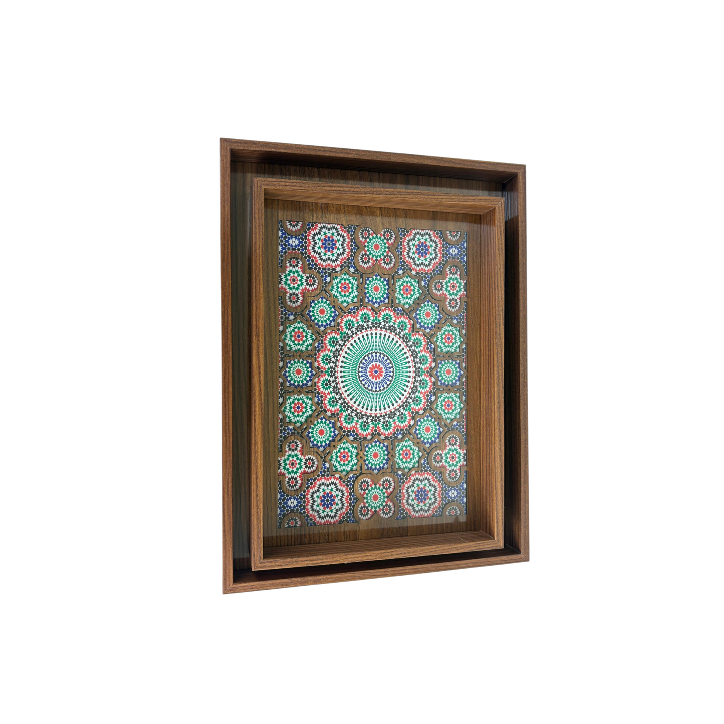 Moroccan Mosaic Wooden Decorative Tray Set – Blue green Geometric Tile Pattern (Set of 2)