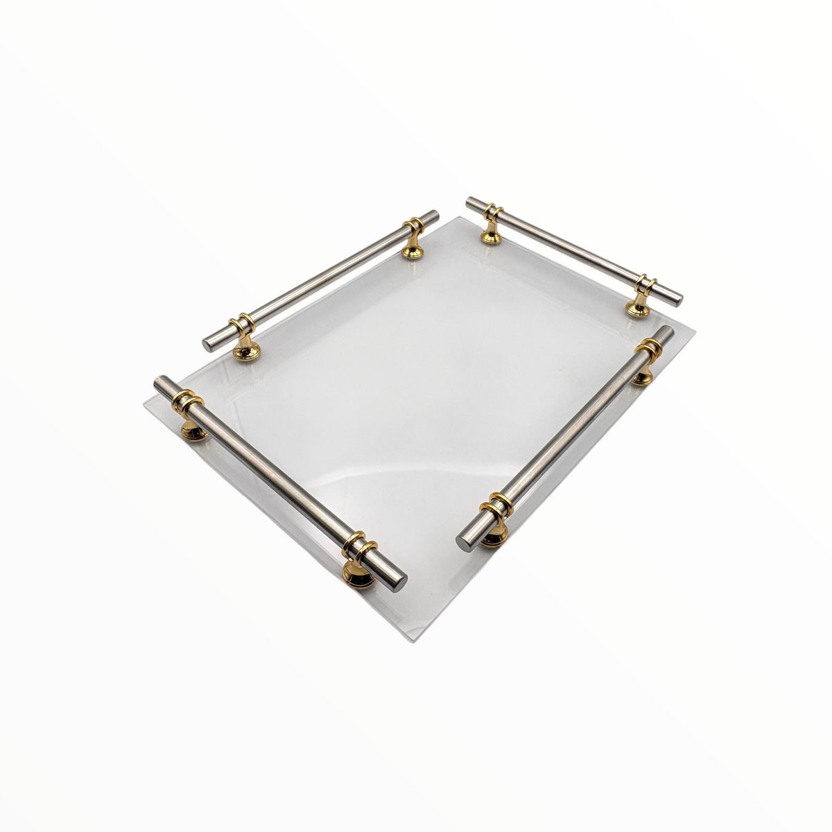 Glass Serving Tray with Gold Handles – Elegant Rectangular Tray