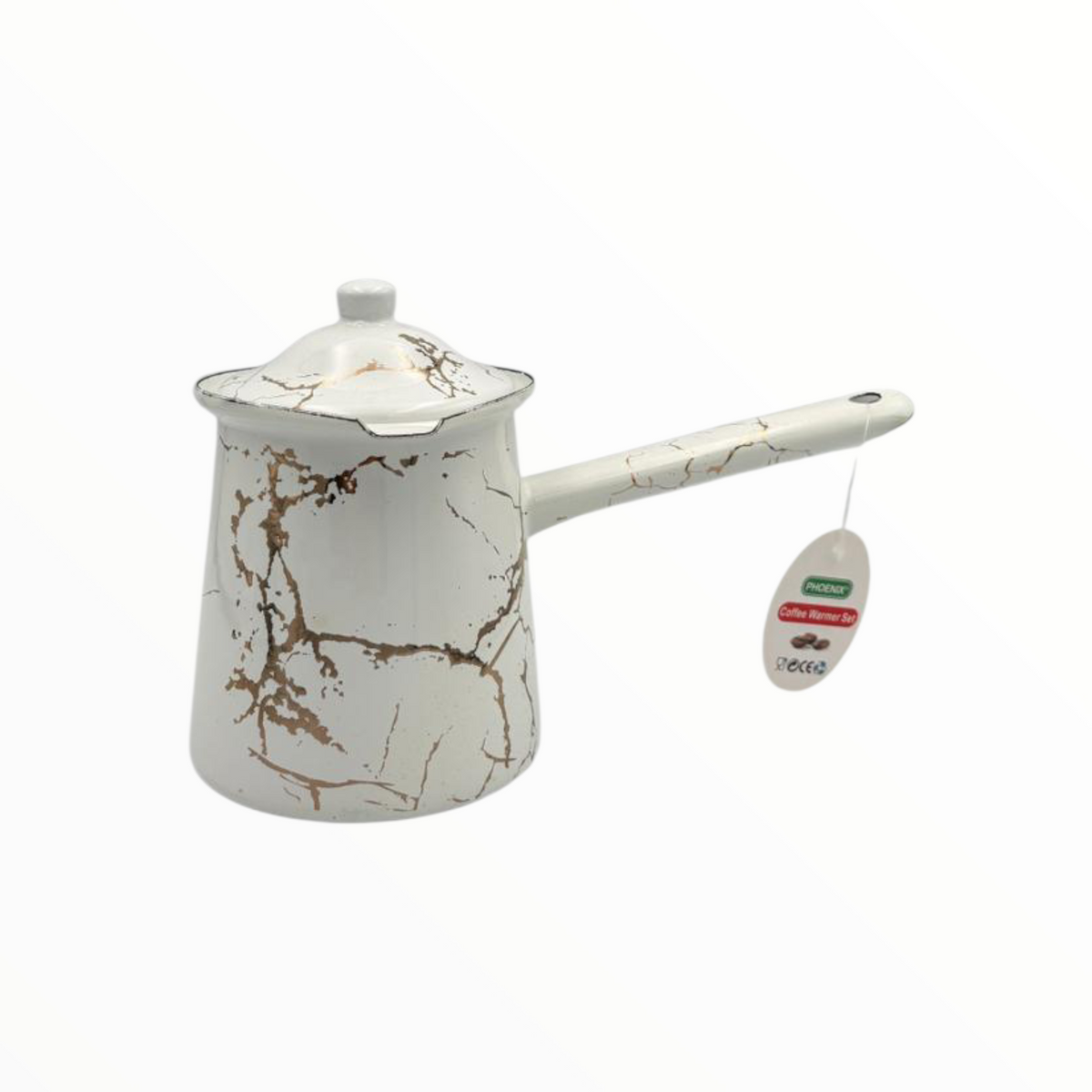 White Marble Enamel Turkish Coffee Pot Set  – 3 Sizes with Lid