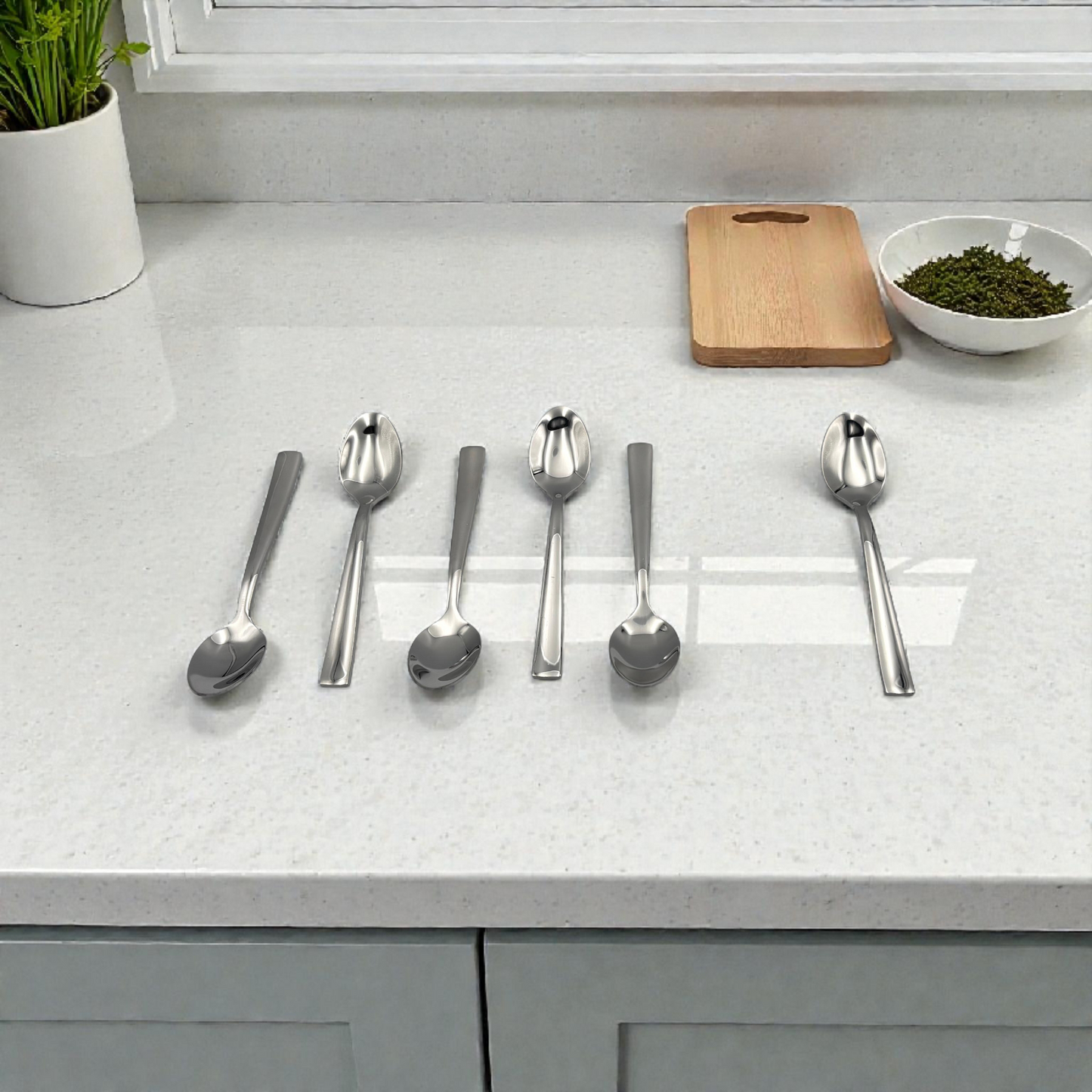 Stainless Steel Dessert & Coffee Spoon Set – 6-Piece Modern Cutlery