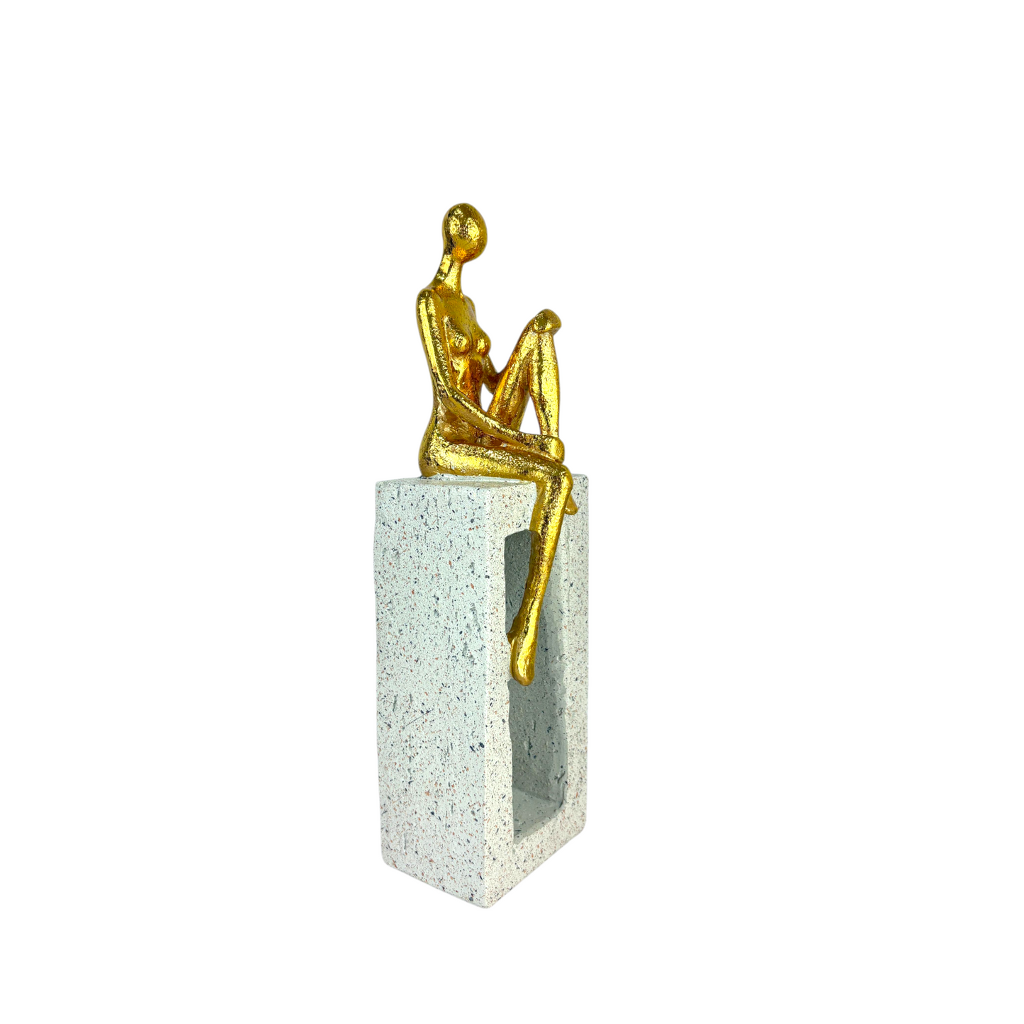 Golden Abstract Woman on Rectangular Stone Frame – Modern Minimalist Resin Sculpture for Home Décor