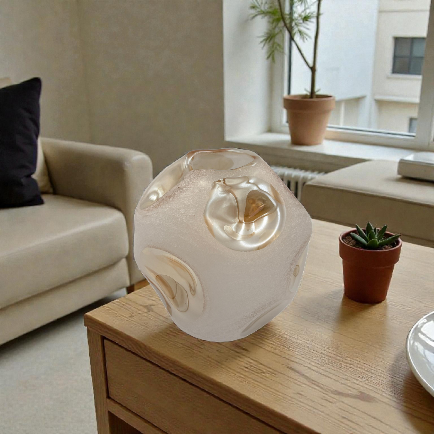 Handblown Glass Vase with Decorative Artificial circels – Modern Home Décor Centerpiece