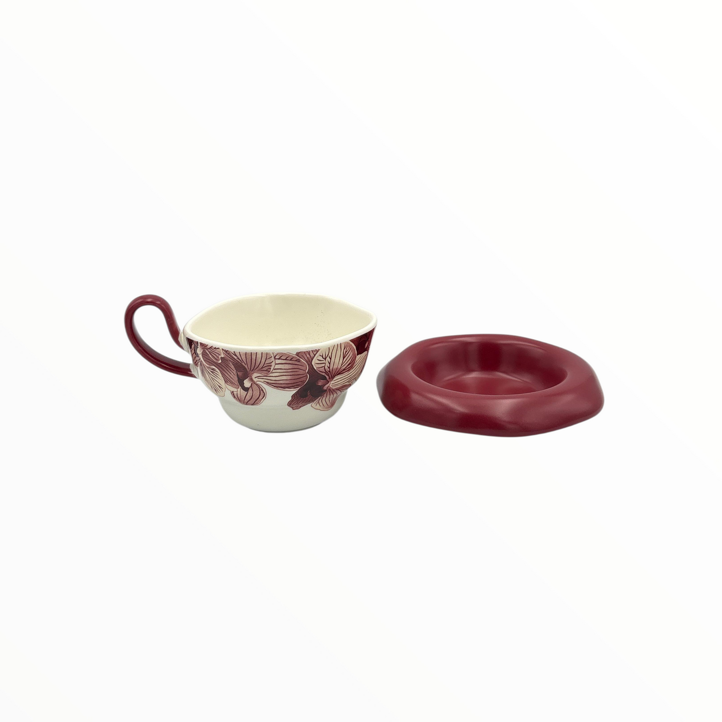 Floral Ceramic Cup and Saucer – Red Coffee Cup Set 270ml