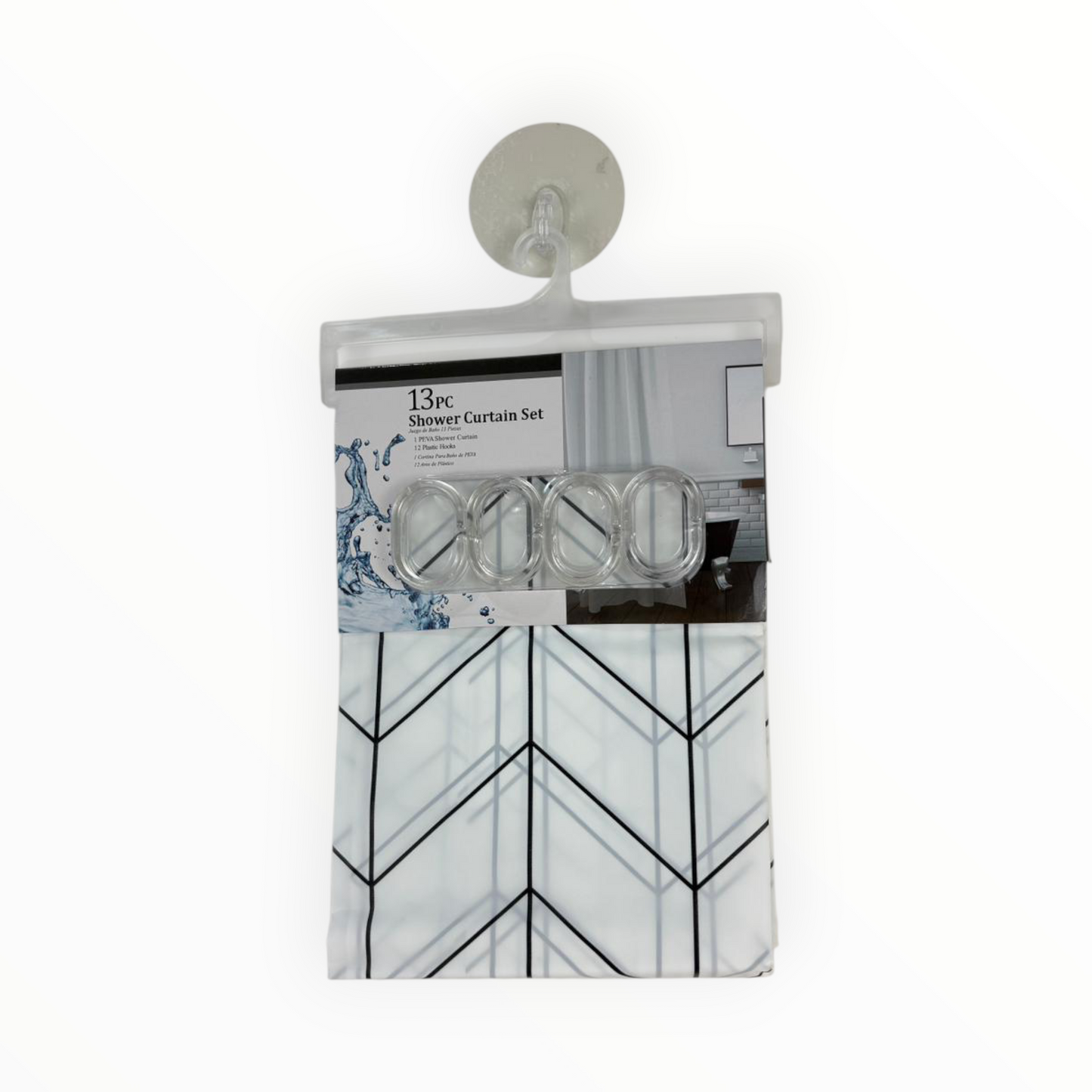 Chevron Shower Curtain Set – Waterproof Curtain with 12 Hooks – Black & White Modern Pattern