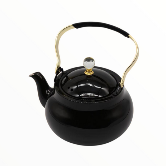 Black Ceramic Teapot with Gold Handle – Elegant Tea Serving Pot 2 litre