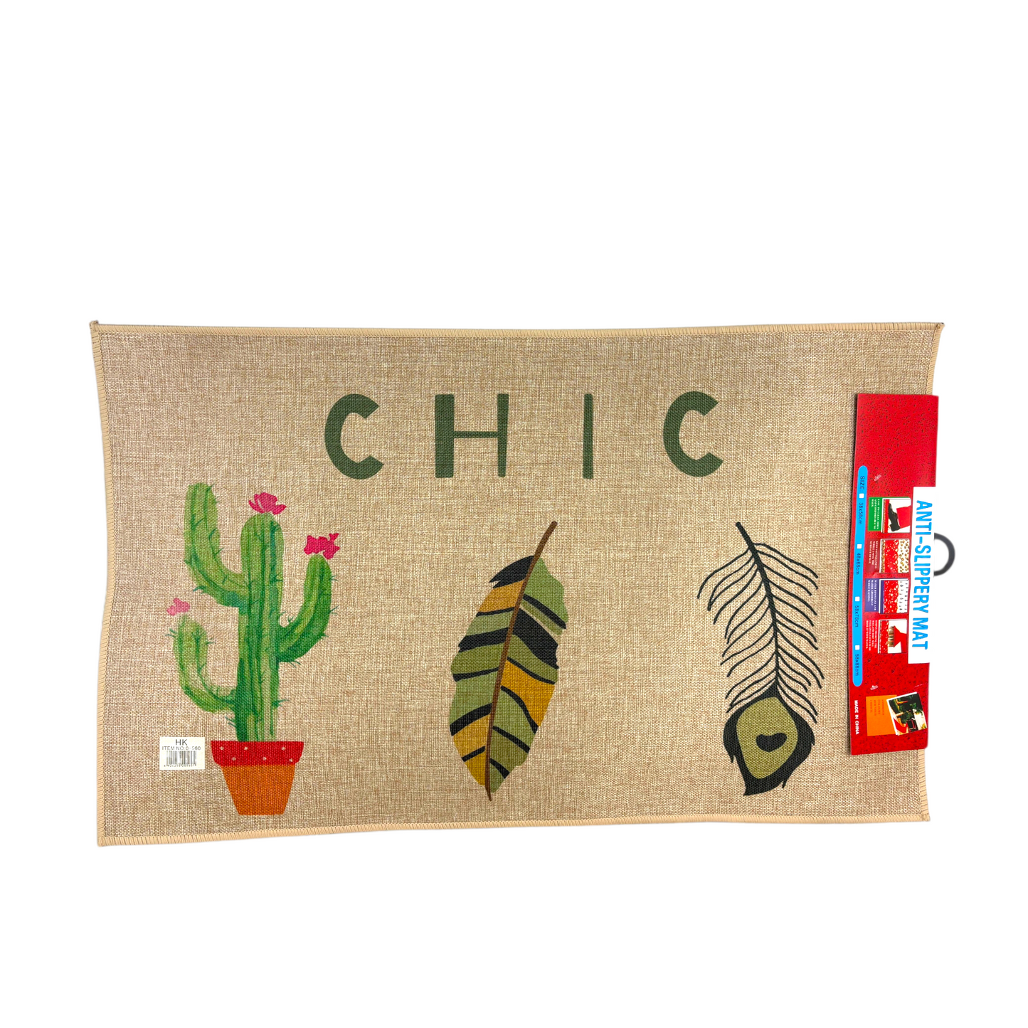 Anti-Slip Floor Mat – “CHIC” Cactus & Feather Design | Decorative Indoor Mat