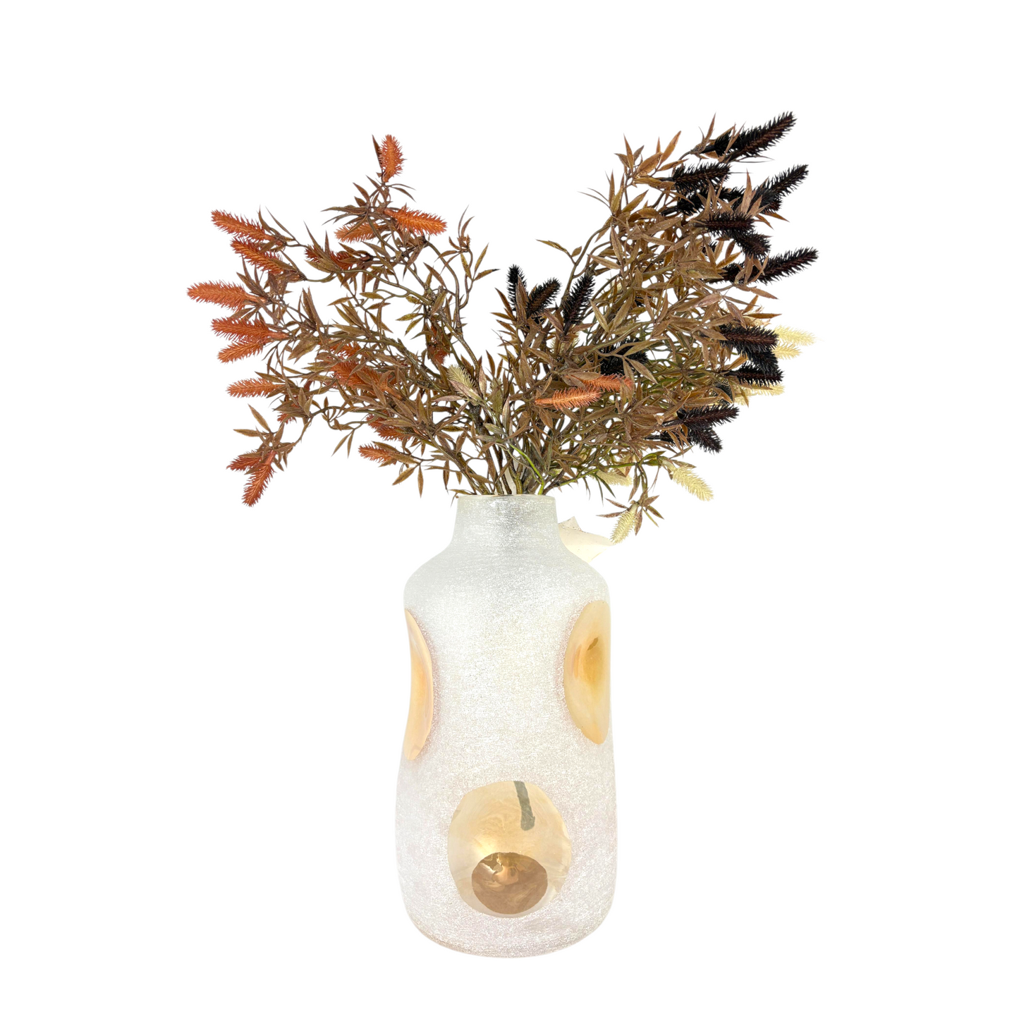 Handblown Glass Vase with Decorative Artificial Floral Arrangement – Modern Home Décor Centerpiece