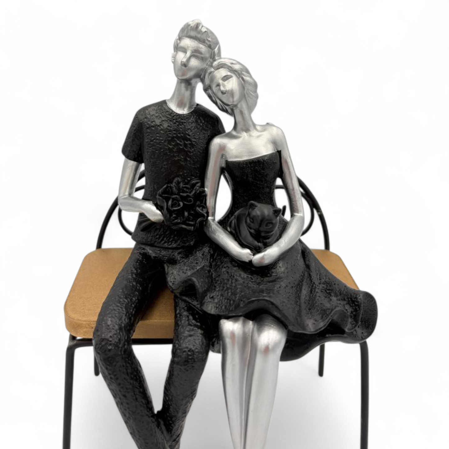 Family Figurine with Child – White & Gold Decorative Home Statue