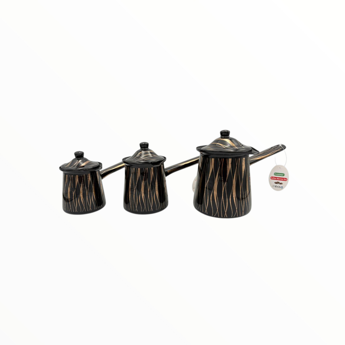 Black & Gold Enamel Turkish Coffee Pot Set  – 3 Sizes with Lid