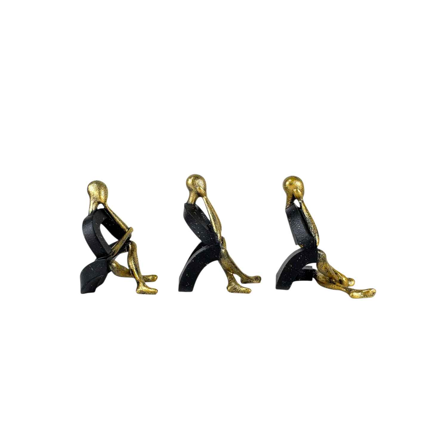 Abstract Thinker Figurine Set – Modern Gold & Black Resin Sculptures for Home & Office Décor (Set of 3)