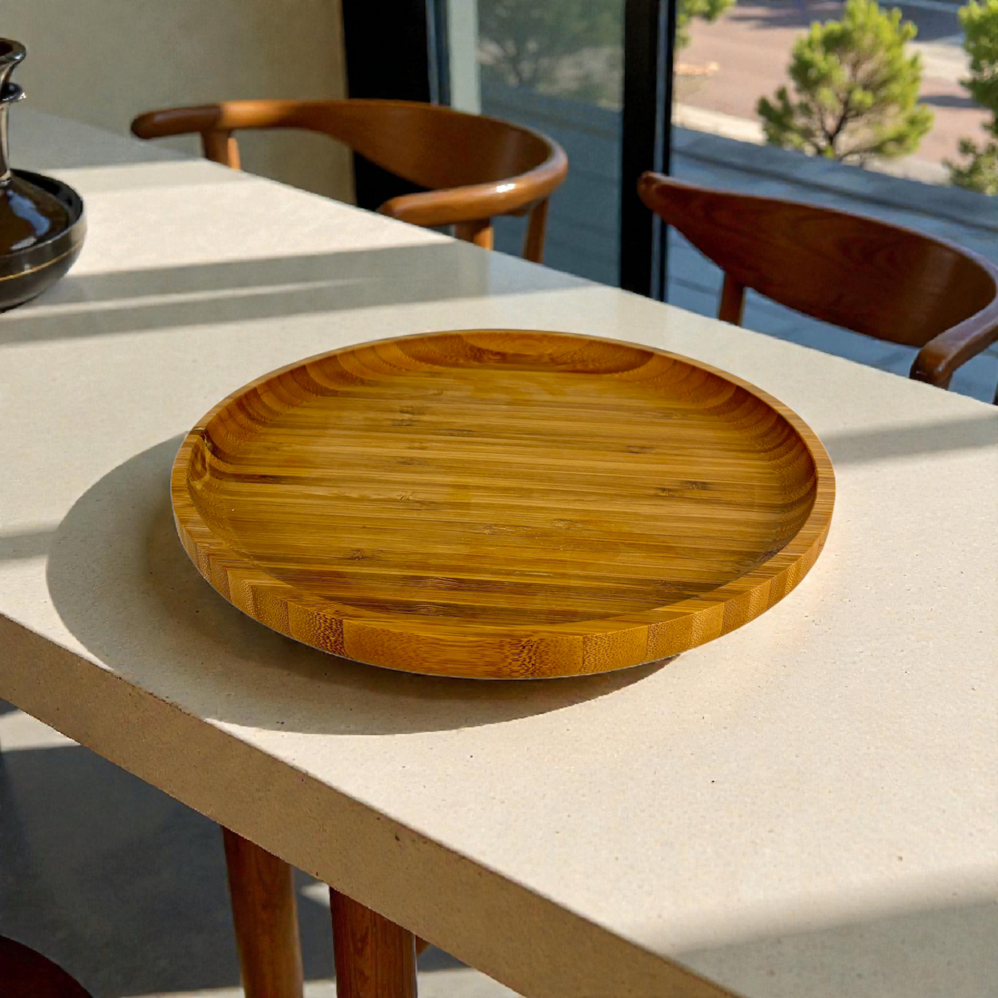 Natural Bamboo Serving Tray – Eco-Friendly Round & round Wooden Plate 30cm
