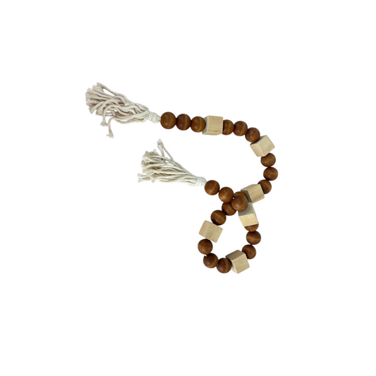 Natural Wooden Bead Garland with Tassel – Boho Home Décor Accent