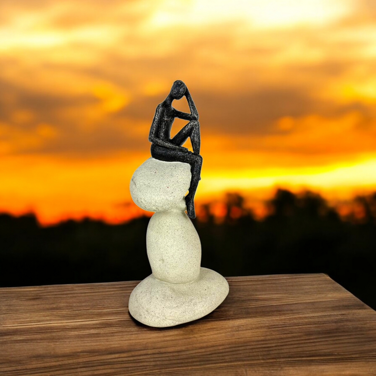 Black Abstract Woman on Stone Base – Modern Minimalist Resin Sculpture for Home Décor