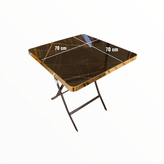 Square Folding Table 70 cm – brown Marble Effect with Gold Edge