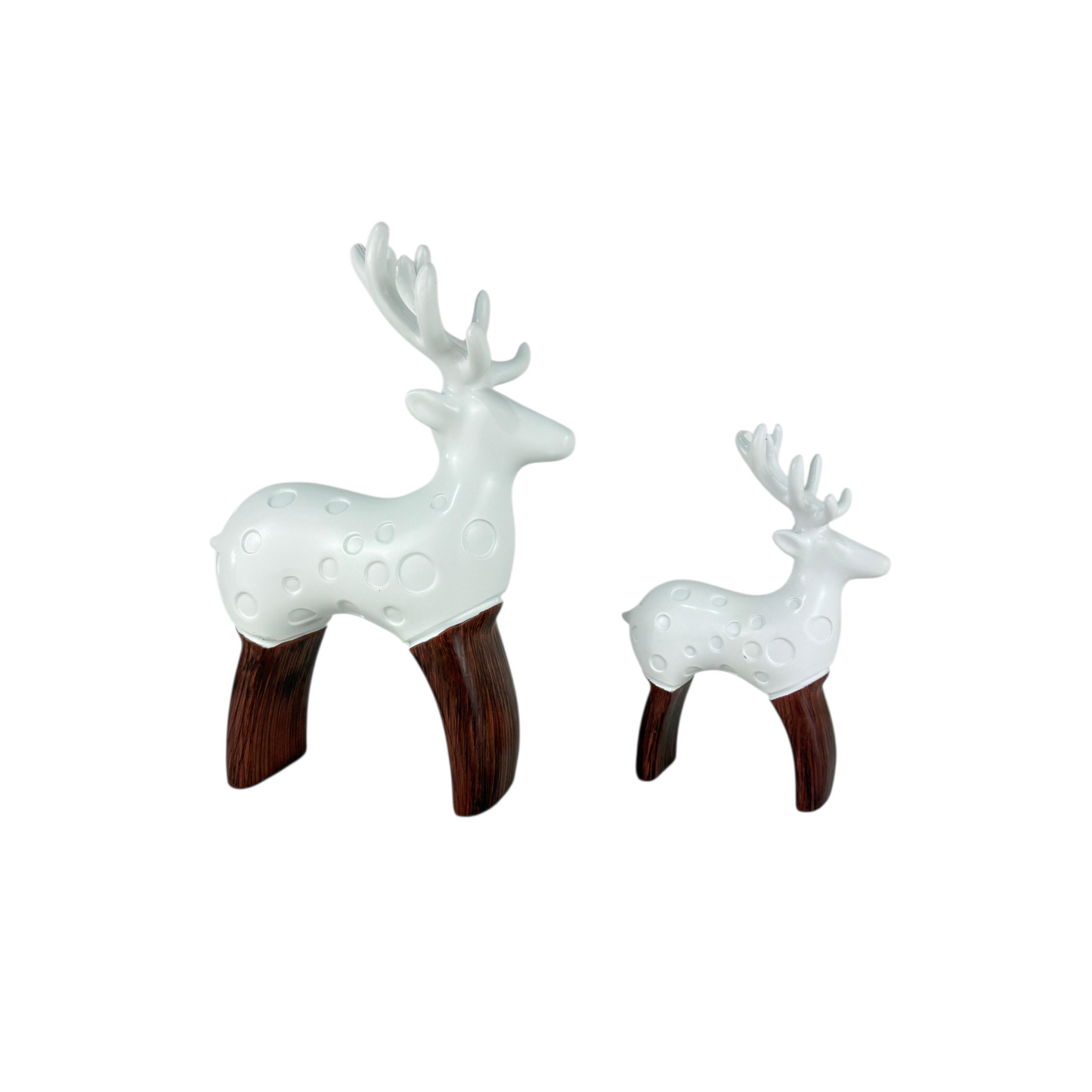 White Decorative Deer Figurine Set – Modern Resin Reindeer with Wooden Legs (2 Pieces)