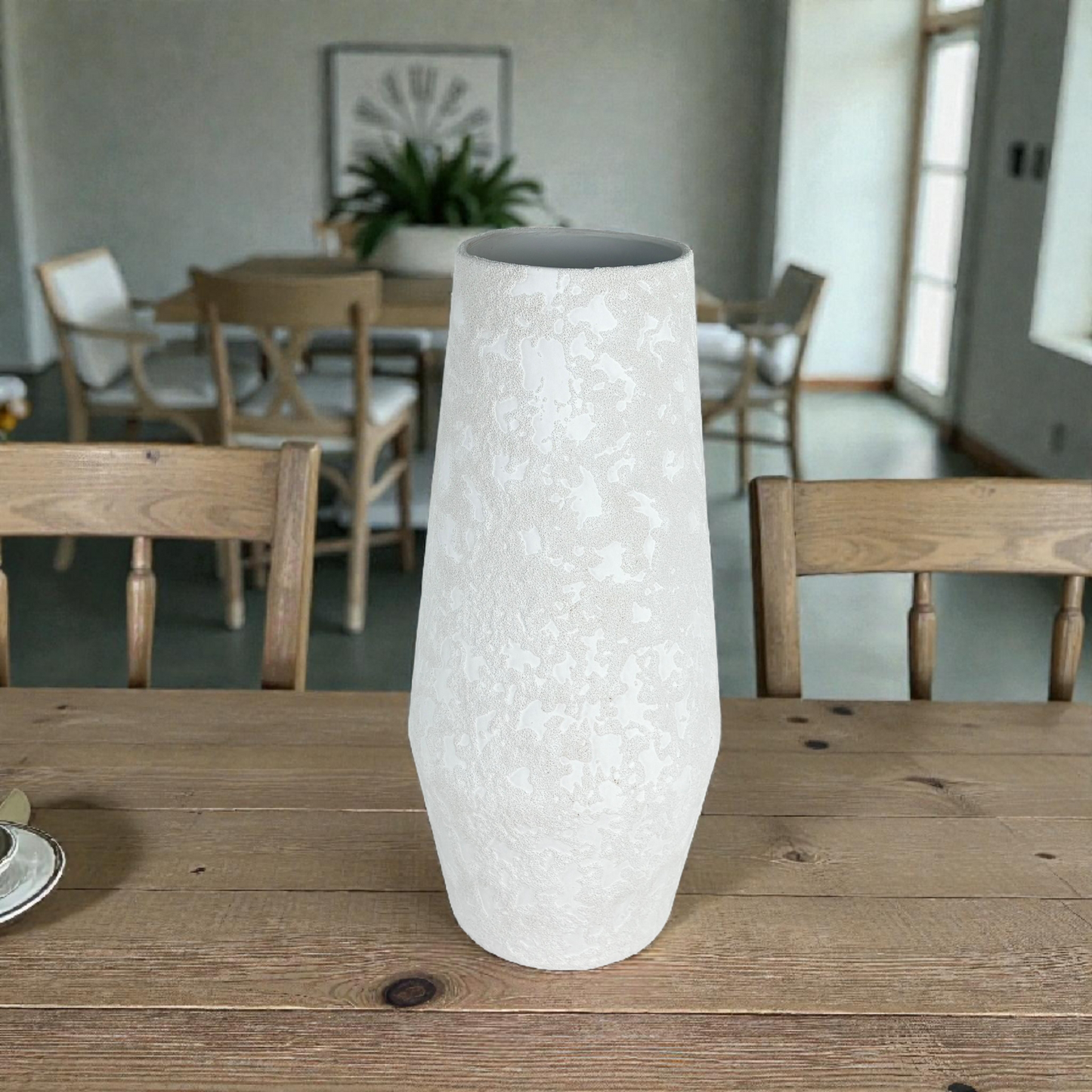 Textured Tall White Ceramic Floor Vase – Modern Minimalist Decorative Vase