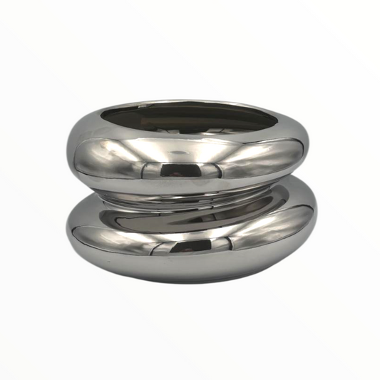Modern Silver Ceramic Bowl Vase – Contemporary Home Decor Planter